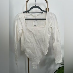 White square neck long sleeve bodysuit